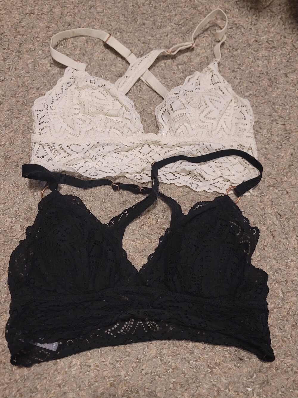 Aerie Longline Lace Padded Bralette Bundle Ivory Cream Black Small